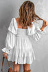 Boho Solid Shirred Ruffle Mini Dress